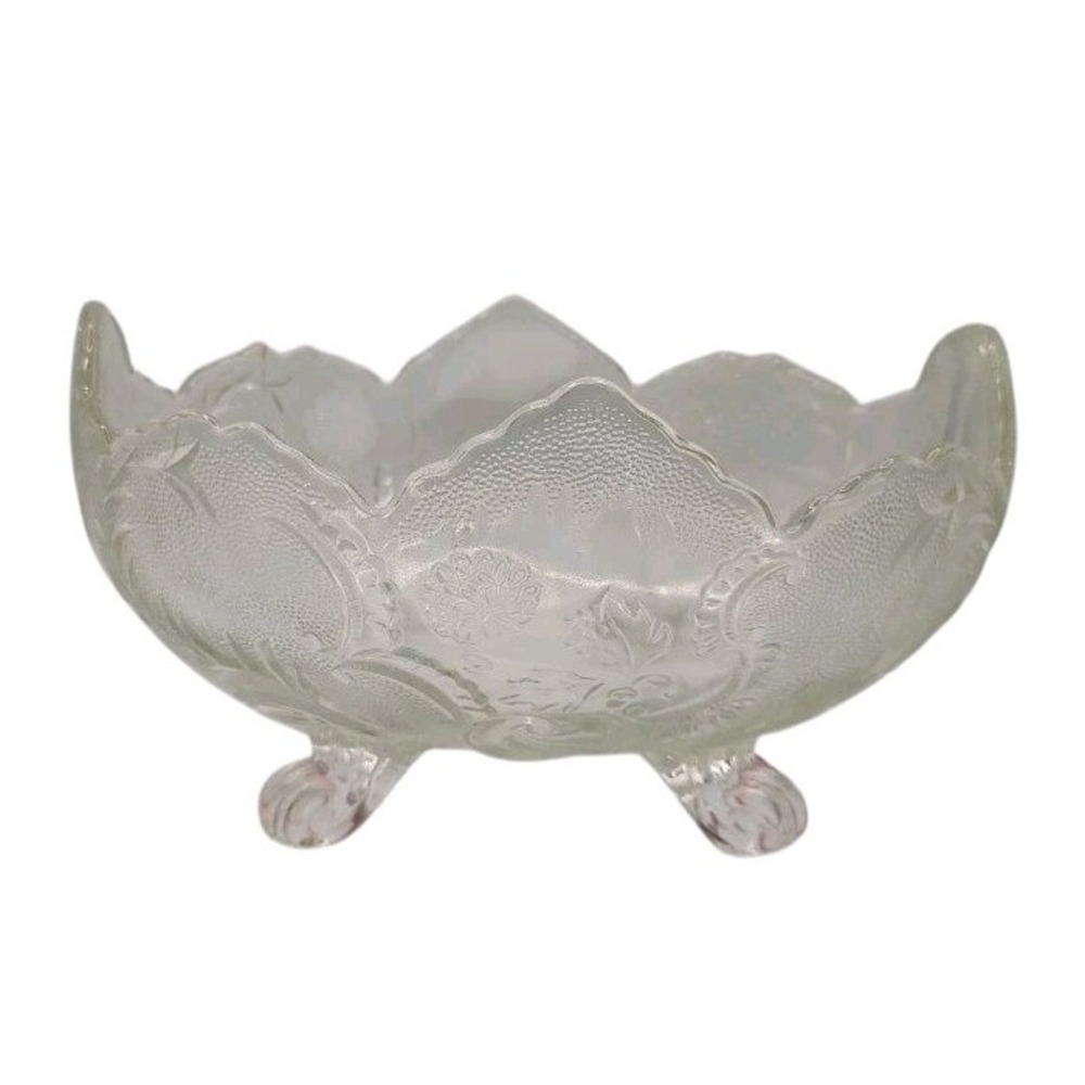 Vintage Jeannette Glass‎ Lombardi Bowl Fruit Clear Oval Serving Footed SEE